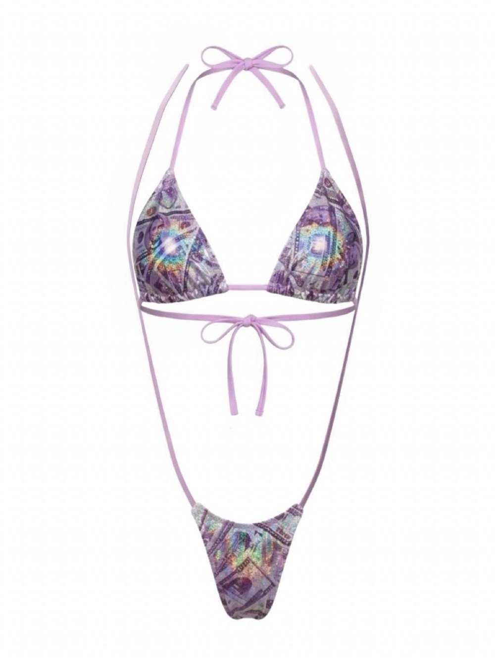 Pink Holographic Money Print Slingshot Bikini Set